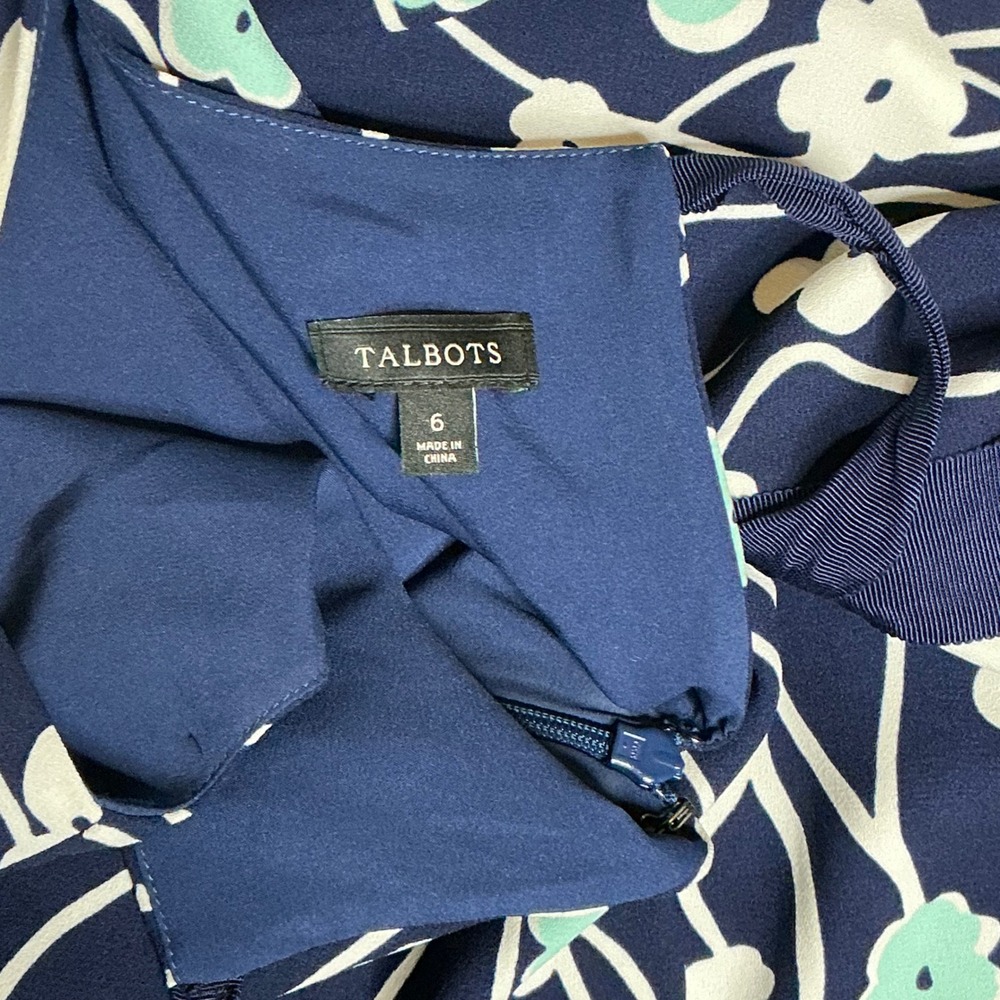 Talbots Womens Navy Floral Bell Sleeve Shift Dress Size 6 - Picture 9 of 10